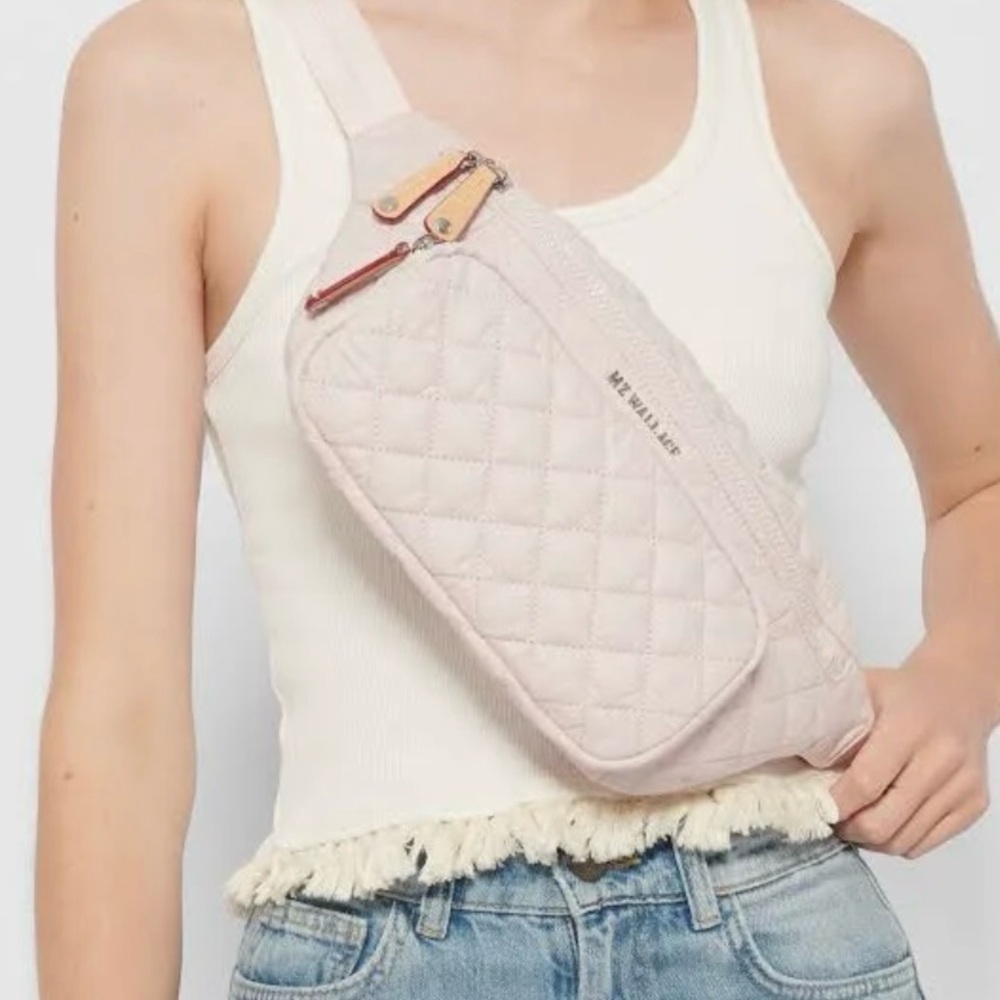 MZ Wallace Cream and Pink Quilted Crossbody Bag